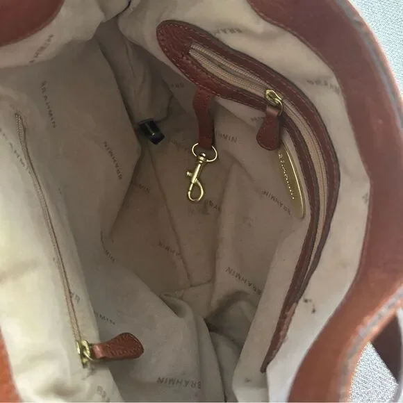 BRAHMIN Brown Pebble Leather Tote Purse Gold Chain Trim Chunky Hardware - Picture 4 of 10